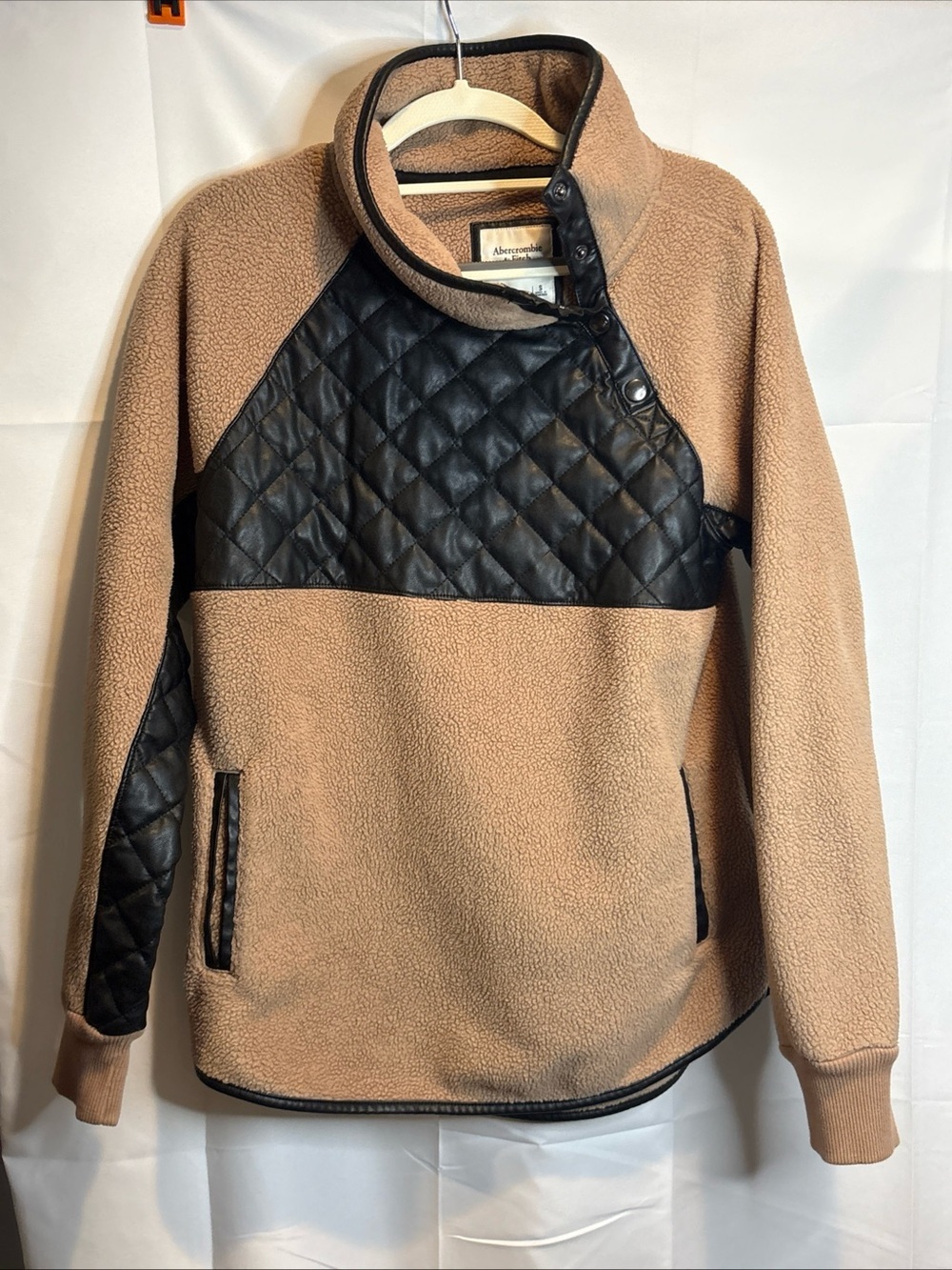 Abercrombie & Fitch Camel Fleece Pullover with Black Trim